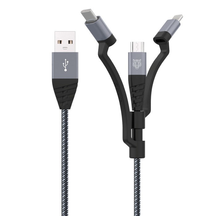 Image 1 TIGER POWER CABLE 3EN1 USB-A VERS USB-C/LIGHTNING/MICRO-USB 1,2M GRIS 3663111129373 TGUSC0007 big