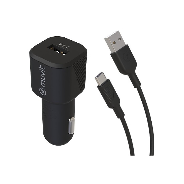 PACK CHARGEUR VOITURE 12W + CABLE USB C 1.2M NOIR : ascendeo grossiste  Packs chargeur