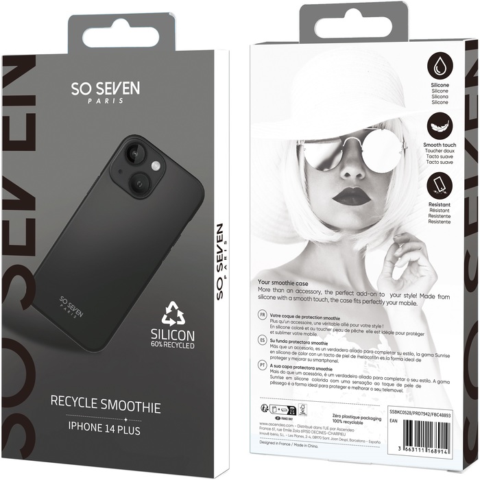 COQUE SMOOTHIE RECYCLEE NOIR IPHONE 14 PLUS : ascendeo grossiste Coques