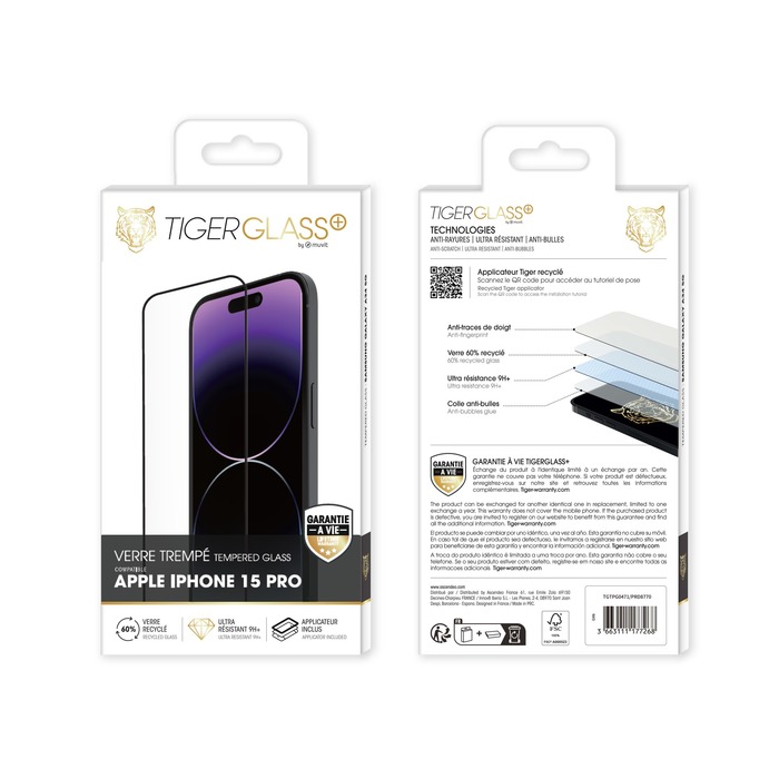 TIGER GLASS PLUS VERRE TREMPE RECYCLE IPHONE 15 PRO : ascendeo