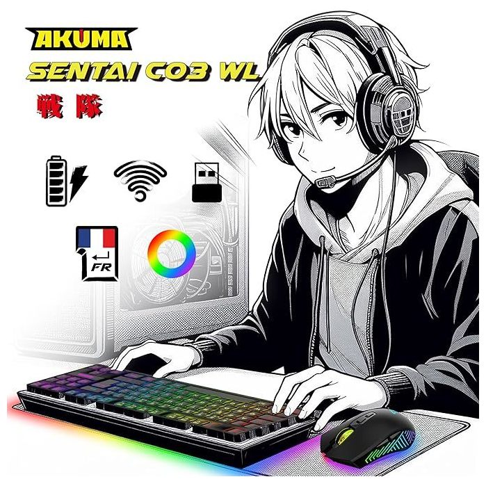Image 11 COMBO GAMING SENTAI C03 WL CLAVIER TKL + SOURIS NOIR 3663111178975 AKSENC03WL big