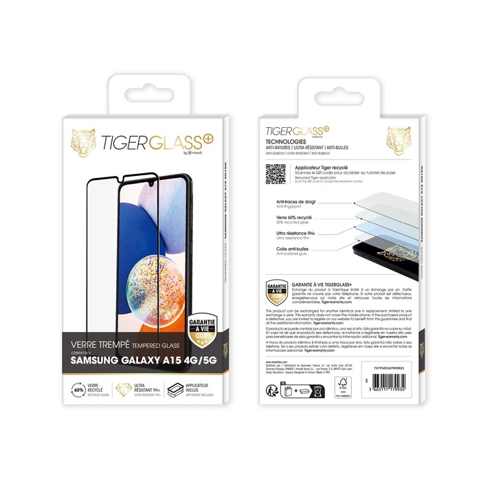 TIGER GLASS PLUS VERRE TREMPE RECYCLE SAMSUNG GALAXY A15 4G/5G : ascendeo  grossiste Films de protection