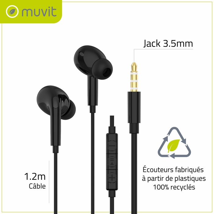 Image 5 ECOUTEURS INTRA JACK 3.5MM PLASTIQUE RECYCLE NOIR 3663111182873 MCEPH0004 big