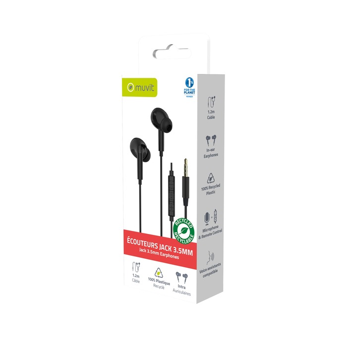 Image 7 ECOUTEURS INTRA JACK 3.5MM PLASTIQUE RECYCLE NOIR 3663111182873 MCEPH0004 big