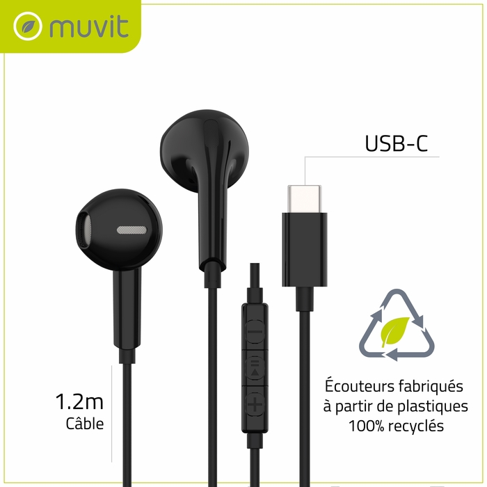 Image 5 ECOUTEURS USB-C PLASTIQUE RECYCLE NOIR 3663111182897 MCEPH0006 big
