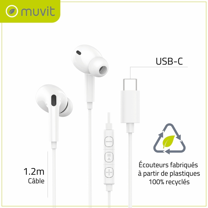 Image 5 ECOUTEURS INTRA USB-C PLASTIQUE RECYCLE BLANC 3663111182903 MCEPH0007 big