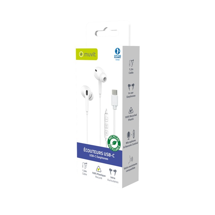Image 7 ECOUTEURS INTRA USB-C PLASTIQUE RECYCLE BLANC 3663111182903 MCEPH0007 big