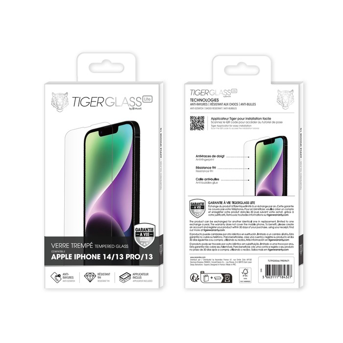 Image 2 TIGER GLASS LITE VERRE TREMPE GARANTIE A VIE IPHONE 14/13 PRO/13 3663111184327 TLTPG0046 big