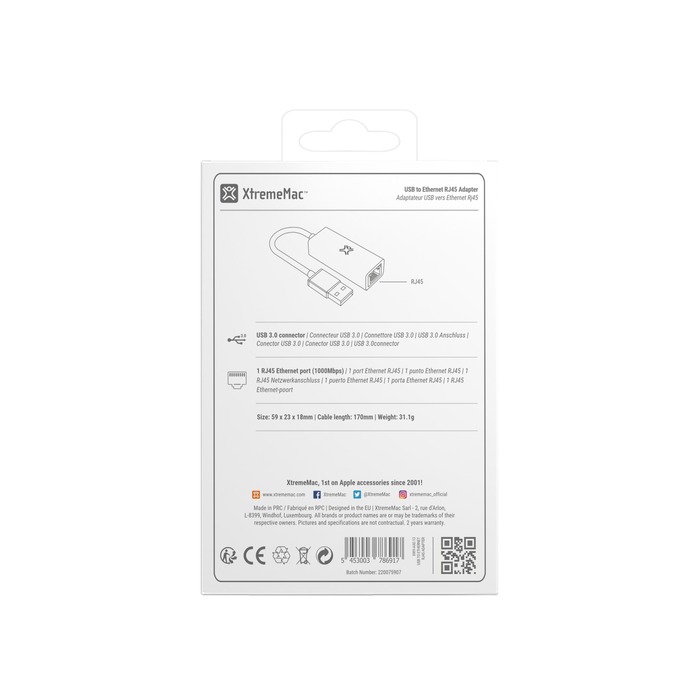 Image 8 Adaptateur USB-A vers Ethernet 10/100/1000Mbps RJ45 5453003786917 XTM86917 big