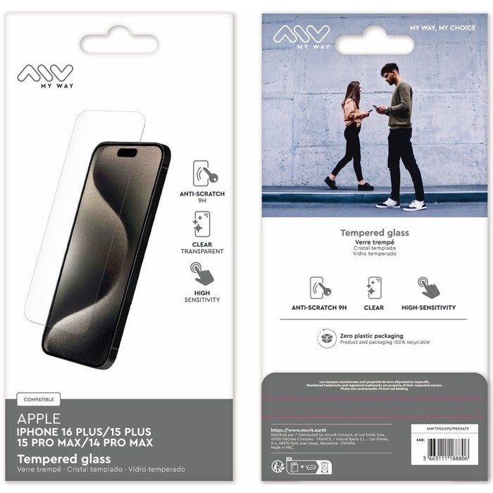 Image 2 VERRE TREMPE IPHONE 16 PLUS/15 PLUS/15 PRO MAX/14 PRO MAX 3663111188806 MWTPG0299 big
