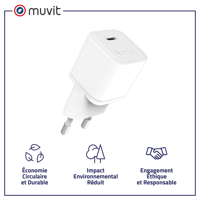 Image 1 CHARGEUR SECTEUR GAN 30W USB-C BIOSOURCE BLANC 3663111192032 MFACC0001 big