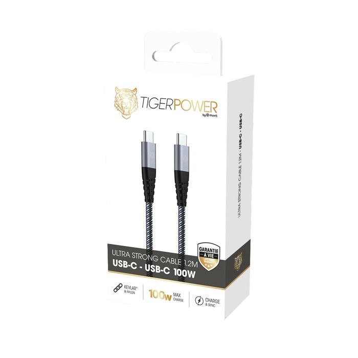 Image 3 TIGER POWER CABLE ULTRA RESISTANT USB-C USB-C 100W 1,2M GRIS 3663111192803 TGUSC0051 big