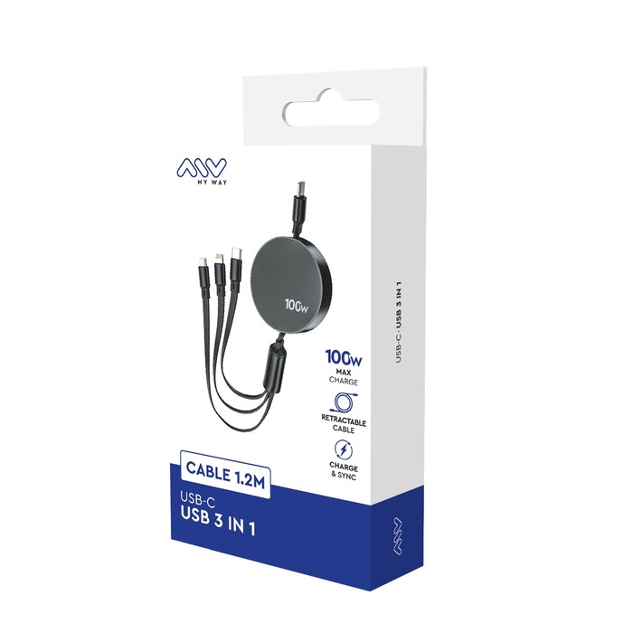 Image 2 CABLE RETRACTABLE USB-C 3 EN 1 100W 1,2M 3663111196269 MWUSC0090 big