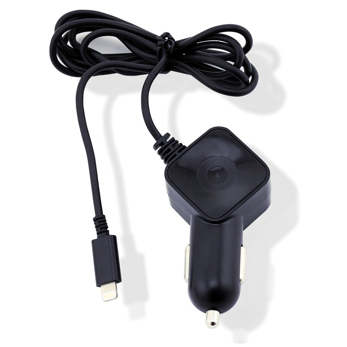 CHARGEUR VOITURE 2.4A LIGHTNING 1.2M NOIR : ascendeo grossiste Chargeurs  voiture