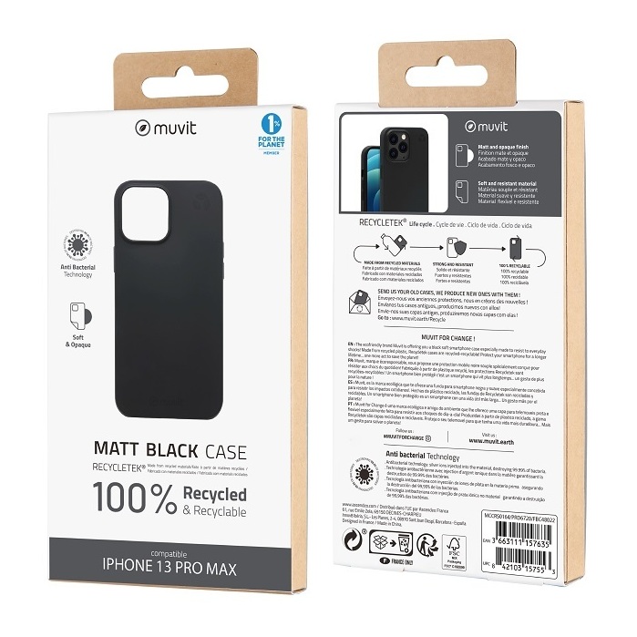 Coque Recycletek compatible MagSafe pour iPhone 15 Pro Max noire