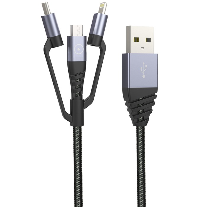TIGER POWER CABLE 3EN1 USB-A VERS MICRO-USB/USB-C/LIGHTNING 1,2M GRIS :  ascendeo grossiste Câbles