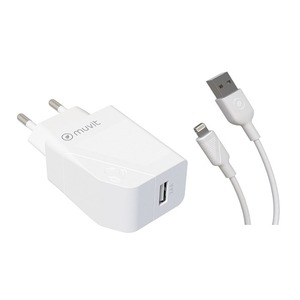 MUVIT FOR CHANGE PACK CHARGEUR SECTEUR 12W+CABLE LIGHTNING 1.2M BLANC