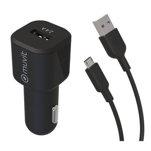 PACK CHARGEUR VOITURE 12W + CABLE MICRO USB 1.2M NOIR