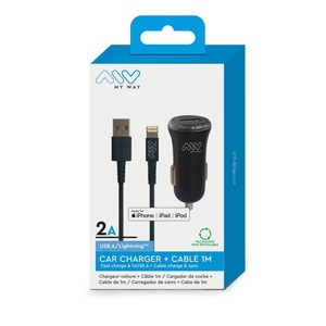 MYWAY PACK CHARGEUR VOITURE 2A + CABLE LIGHTNING MFI 1M NOIR