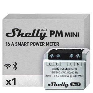 Shelly PM Mini Gen 3 - Compteur consommation connecté - Wi-Fi & Bluetooth - Wattmètre 1 canal 16A - App iOS Android - Aucun hub requis