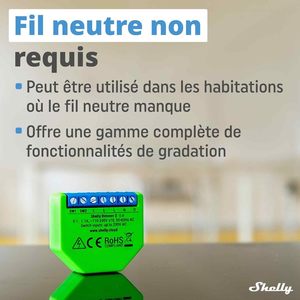 Shelly - Interrupteur Variateur de Lumière Wi-Fi - Gradateur LED & Halogènes - Intesnité variable - Alexa & Google home - iOS Android