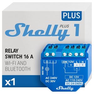 Shelly Plus 1 - Relais interrupteur connecté - 16A - Wi-Fi&Bluetooth - Contacts secs - Commande distance porte de garage, éclairage