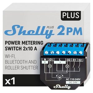 Shelly Plus 2PM - Interrupteur de relais connecté - 16A (240V) - 2 Canaux - Wi-Fi & Bluetooth - Commande volet roulant - Compteur de conso