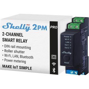 Shelly Pro 2PM - Relais professionnel connecté - 2 canaux – 25A - Compteur d'énergie wattmètre - Interrupteur volet roulants, éclairage - Montage rail DIN