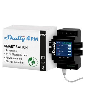 Shelly Pro 4PM - Relais interrupteur connecté avec wattmètre - Wi-Fi, LAN & Bluetooth - 40A - rail DIN - Éclairage intelligent