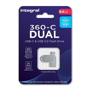 Clé USB 2 en 1 INTEGRAL 360-C (connecteurs USB3.0 et USB-C) 64Go
