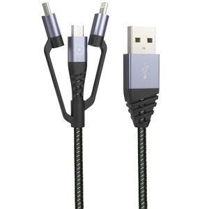 TIGER CABLE MICRO USB + LIGHTNING MFI + TYPE C CONNECTOR 1.2M GREY